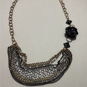 Gold and Black Necklace with Crystal Embellishments